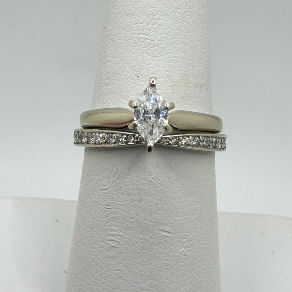 14kt WG wedding set, .33ct marquise cut solitaire ring and .23ctw diamond band!